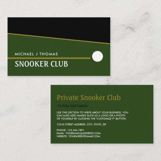 Cue Ball, Snooker Club, Pool/Snooker Player Visitekaartje (Voorkant / Achterkant)