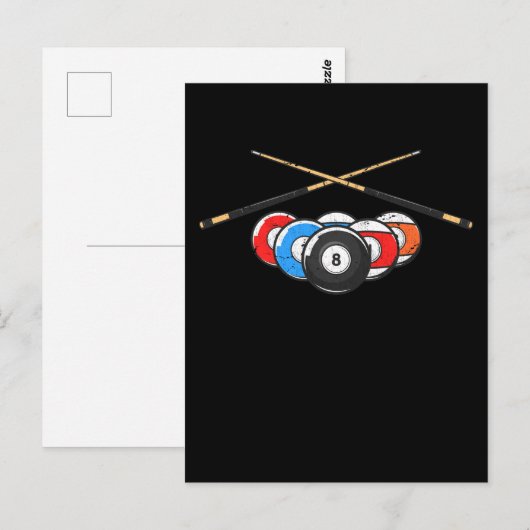 Cue Billard Balls Retro 8 Ball Player Briefkaart (Voorkant / Achterkant)