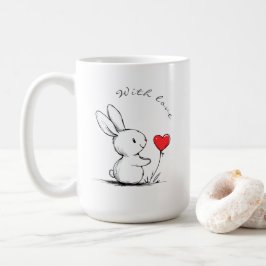 Cué bunny and red heart , aangepast koffiemok