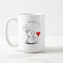 Cué bunny and red heart , aangepast koffiemok