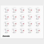 Cué bunny and red heart , aangepast ronde sticker (Vel)