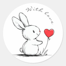 Cué bunny and red heart , aangepast ronde sticker