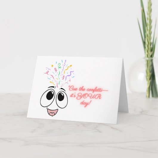Cue de confetti in roze Kids Verjaardagskaart Feestdagen Kaart (Voorkant)