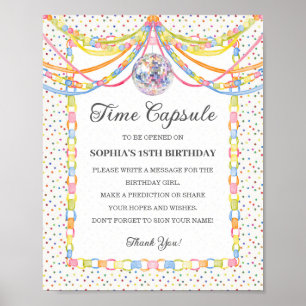 Cue de Confetti Verjaardagsfeest Tijdscapsule Spel Poster