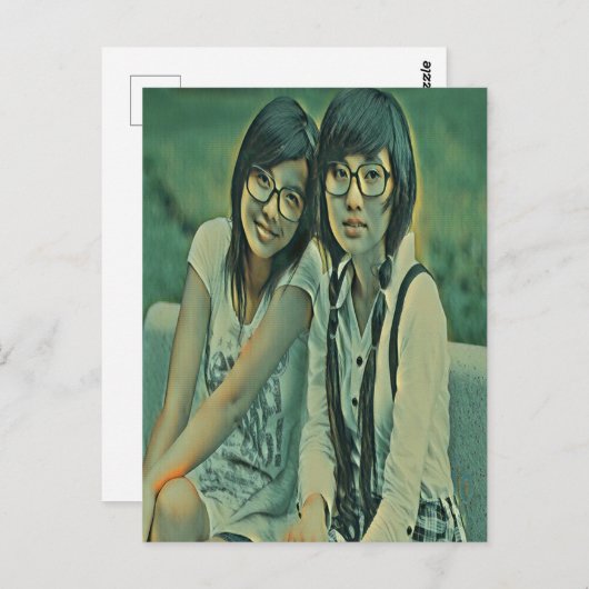 Cue friends sitting next to each other briefkaart (Voorkant / Achterkant)