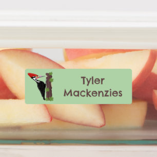 Cue Funny Pileated specht cartoon gepersonaliseerd Labels