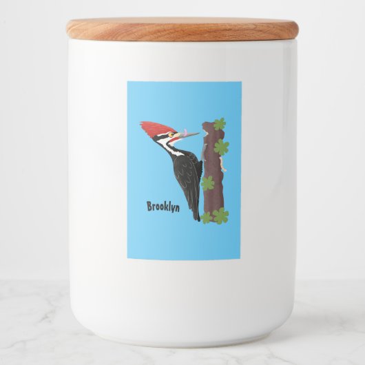 Cue grappige illustratie van de cartoon van pileaa voedselcontainer etiket (Voorkant)