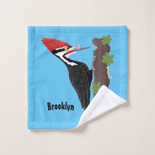 Cue grappige Pileated specht cartoon illustratie Bad Handdoek (Wasdoekje)