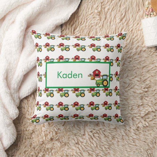 Cué green tractor and red barn personalized kussen (Deken)