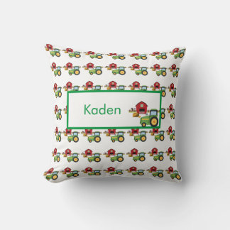 Cué green tractor and red barn personalized kussen