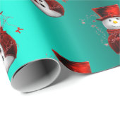 Cue Red Snowmen op Aqua Kerstmis Cadeaupapier (Rol Hoek)