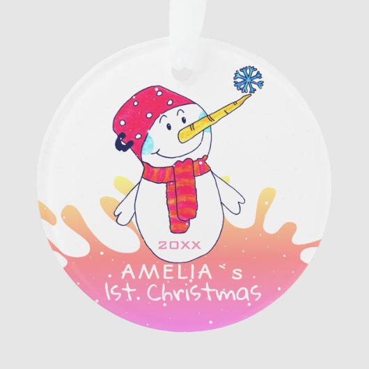 Cue Snowman Pink Baby's eerste Kerstmis Ornament (voorkant)
