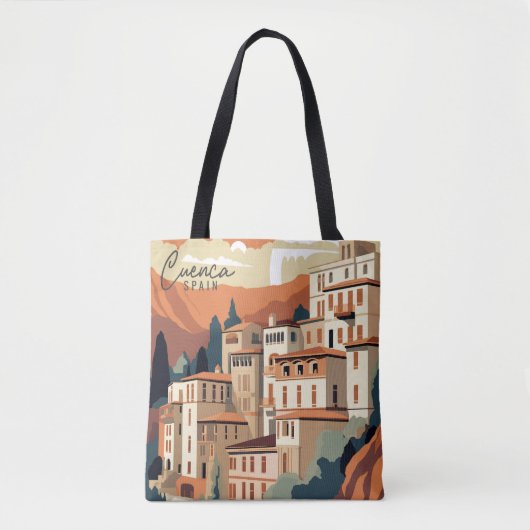 Cuenca Spanje  kunst reisillustratie Tote Bag (Voorkant)