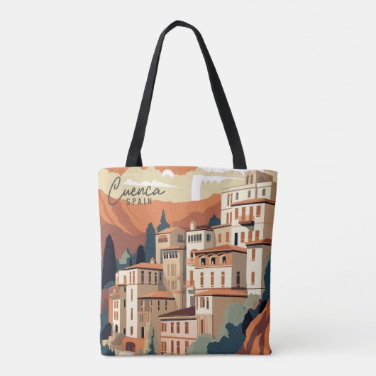 Cuenca Spanje  kunst reisillustratie Tote Bag (Achterkant)