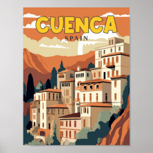 Cuenca Spanje vintage reisillustratie Poster