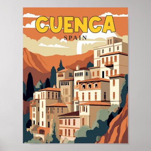Cuenca Spanje vintage reisillustratie Poster (Voorkant)