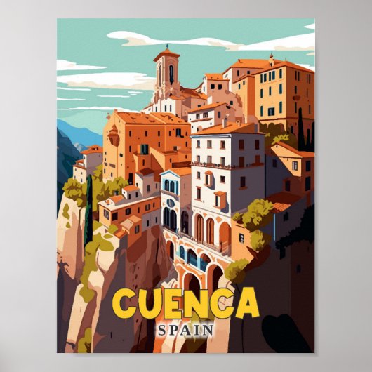 Cuenca Spanje vintage reisillustratie Poster (Voorkant)