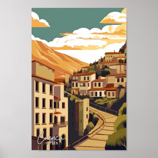 Cuenca Spanje Vintage Travel Illustratie Poster (Voorkant)