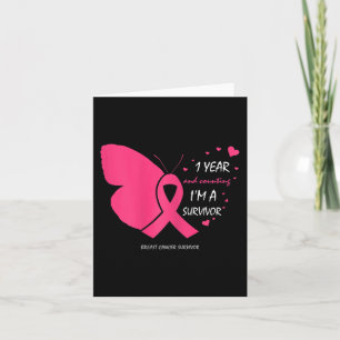 Cuene 1 Year Breast Cancer Free Pink Survivor Gift Kaart
