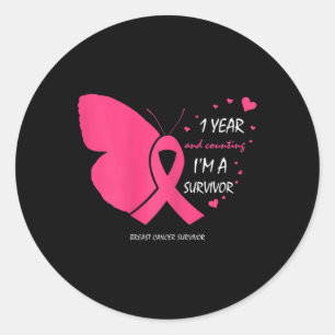 Cuene 1 Year Breast Cancer Free Pink Survivor Gift Ronde Sticker