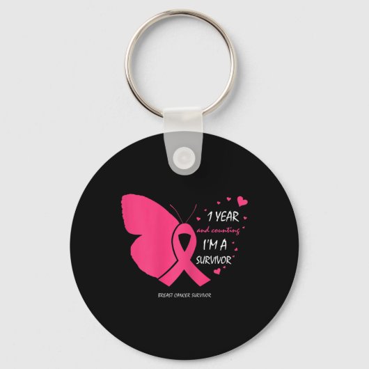 Cuene 1 Year Breast Cancer Free Pink Survivor Gift Sleutelhanger (Voorkant)