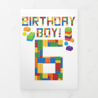 Cuene 6th Birthday Gift 6 Years Old Block Building Drieluik Uitnodiging