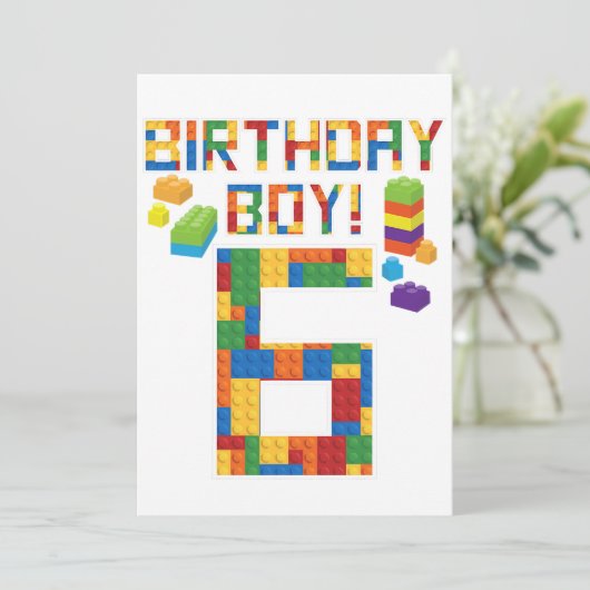 Cuene 6th Birthday Gift 6 Years Old Block Building Kaart (Staand voorkant)