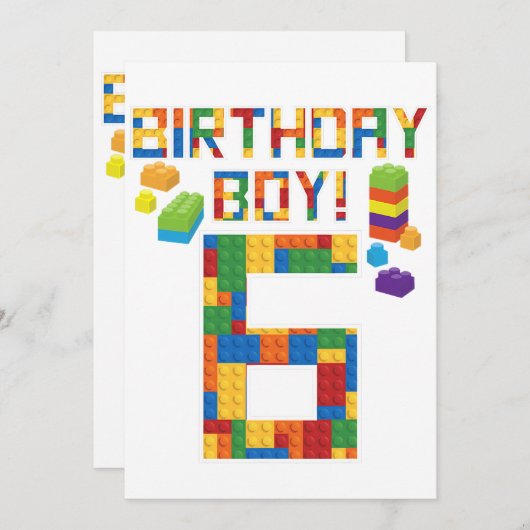 Cuene 6th Birthday Gift 6 Years Old Block Building Kaart (Voorkant / Achterkant)