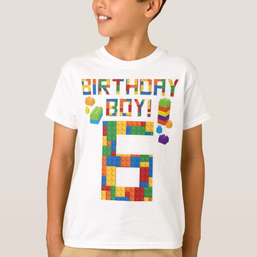 Cuene 6th Birthday Gift 6 Years Old Block Building T-shirt (Voorkant)