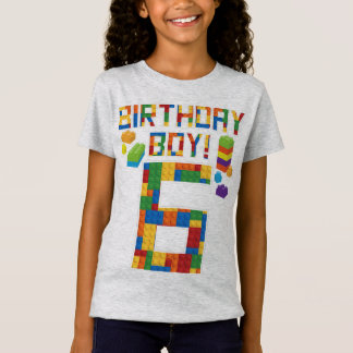 Cuene 6th Birthday Gift 6 Years Old Block Building T-shirt