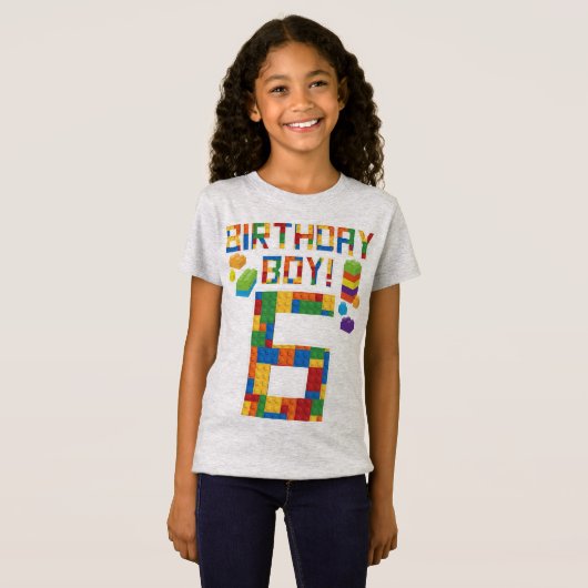 Cuene 6th Birthday Gift 6 Years Old Block Building T-shirt (Voorkant volledig)