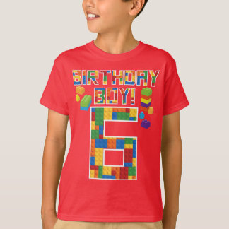 Cuene 6th Birthday Gift 6 Years Old Block Building T-shirt