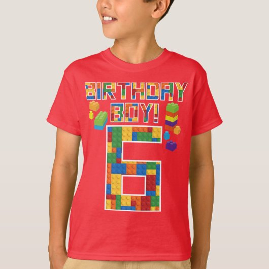 Cuene 6th Birthday Gift 6 Years Old Block Building T-shirt (Voorkant)