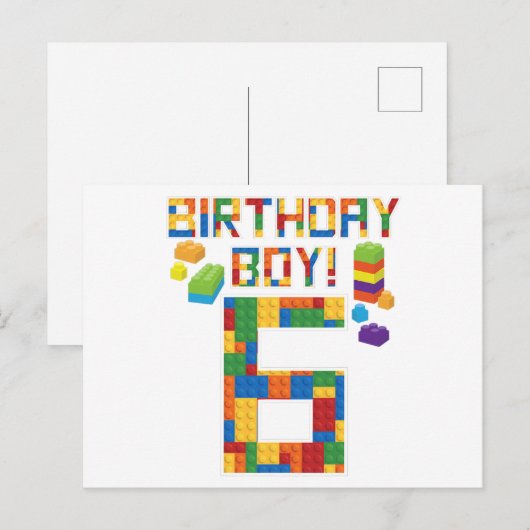 Cuene 6th Birthday Gift 6 Years Old Block Building Uitnodiging Briefkaart (Voorkant / Achterkant)