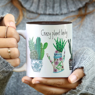 Cuene crazy plant lady green plant lover cactus tweekleurige koffiemok