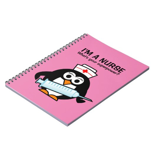 Cuene penguin nurse and funny quote spiral noteboo notitieboek (Linkerzijde)
