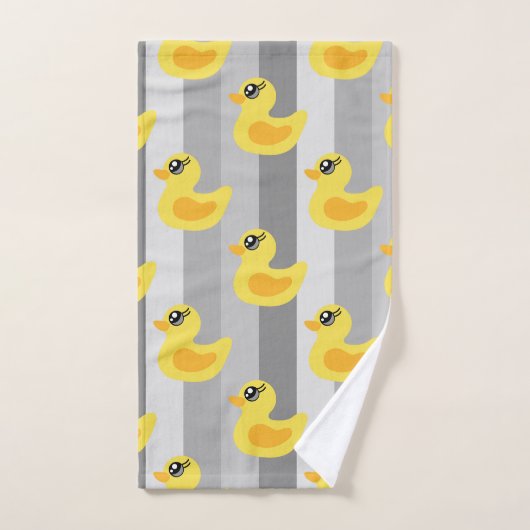 Cuene yellow ducks on grey stripes bad handdoek (Handdoek)