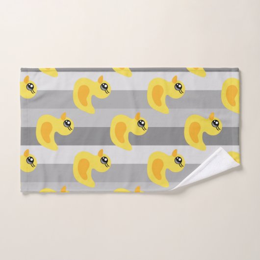 Cuene yellow ducks on grey stripes bad handdoek (Handdoek)