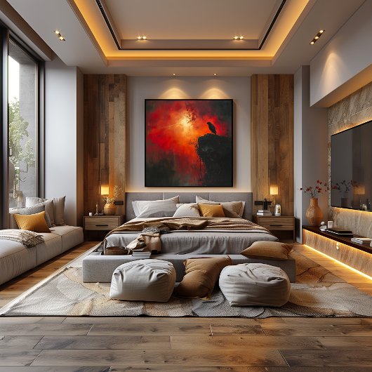 Cuervo Solitario: El Abrazo Ardiente del Atardecer Perfect Poster