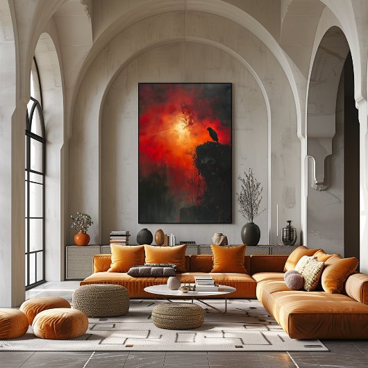 Cuervo Solitario: El Abrazo Ardiente del Atardecer Perfect Poster