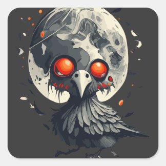Cuervo y luna vierkante sticker