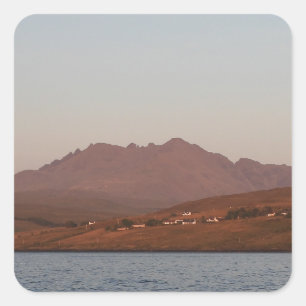 Cuillin Hills Rode Zonsondergang Skye Schotse Hoog Vierkante Sticker