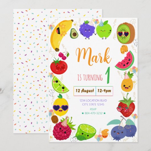 Cuit Fruit Verjaardag Uitnodiging (Voorkant / Achterkant)