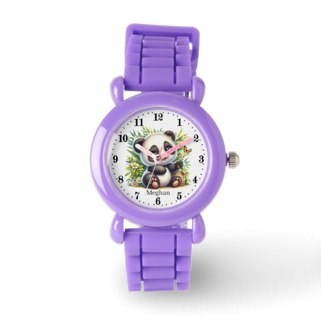 Cuite meisjes panda beer naam toevoegen horloge (Voorkant)