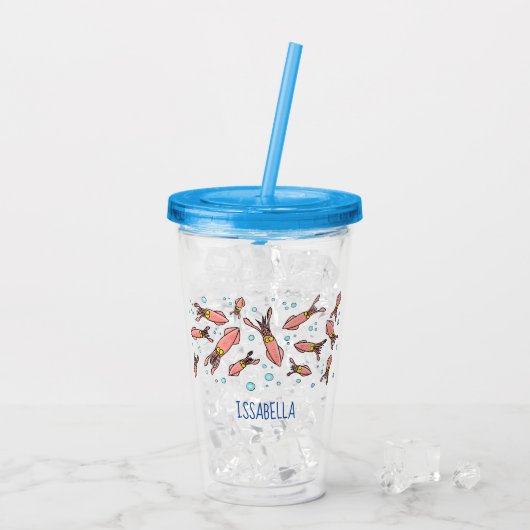 Cula funny pink squid cartoon pattern acryl drinkbeker (Achterkant ijs)