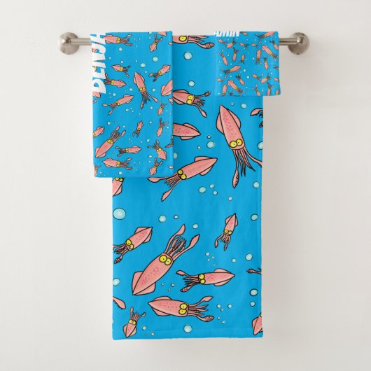 Cula funny pink squid cartoon pattern bad handdoek (Insitu)