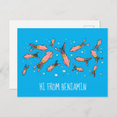 Cula funny pink squid cartoon pattern briefkaart (Voorkant / Achterkant)