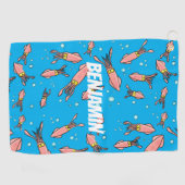 Cula funny pink squid cartoon pattern golfhanddoek (Horizontaal)