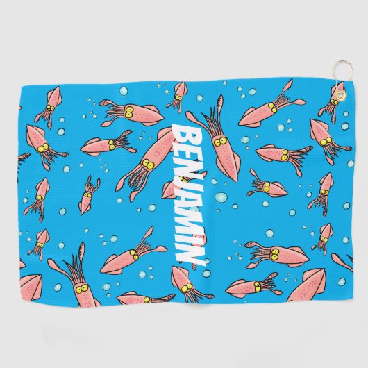 Cula funny pink squid cartoon pattern golfhanddoek (Horizontaal)