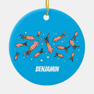 Cula funny pink squid cartoon pattern keramisch ornament